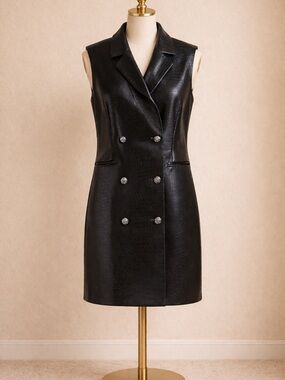 French Connection Black Croc-Embossed Faux Leather Dress sz XL